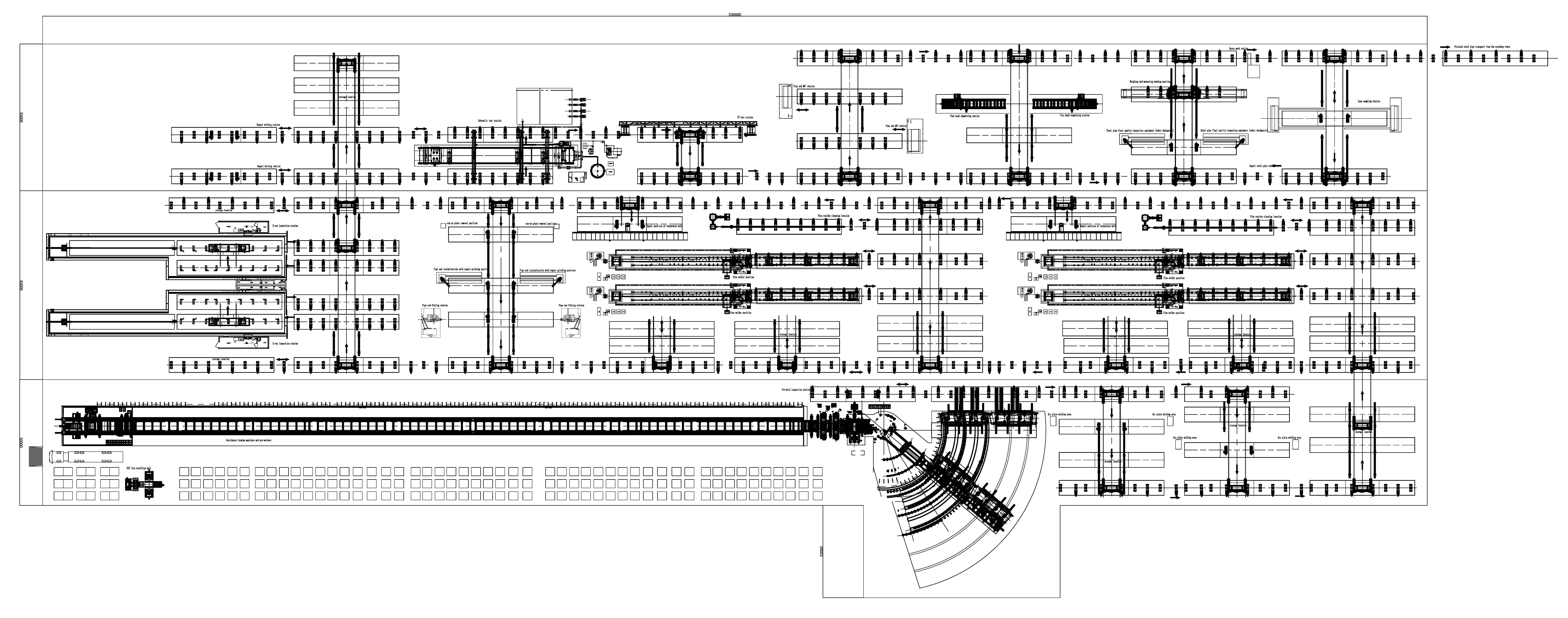 508-3048x25.4 spiral welding pipe unit layout